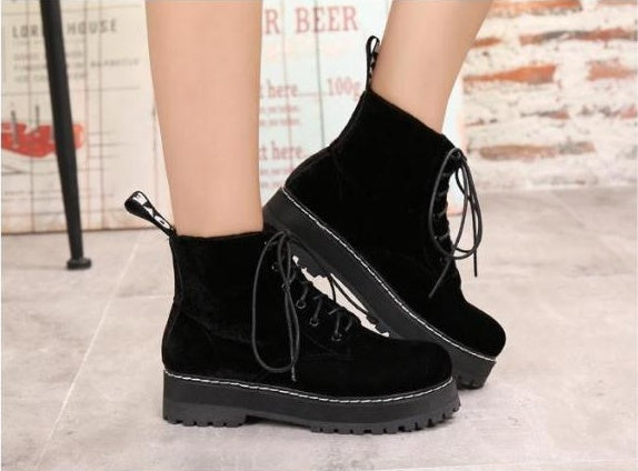 Velvet Strap Ankle Martin Boots