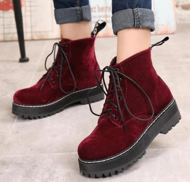 Velvet Strap Ankle Martin Boots