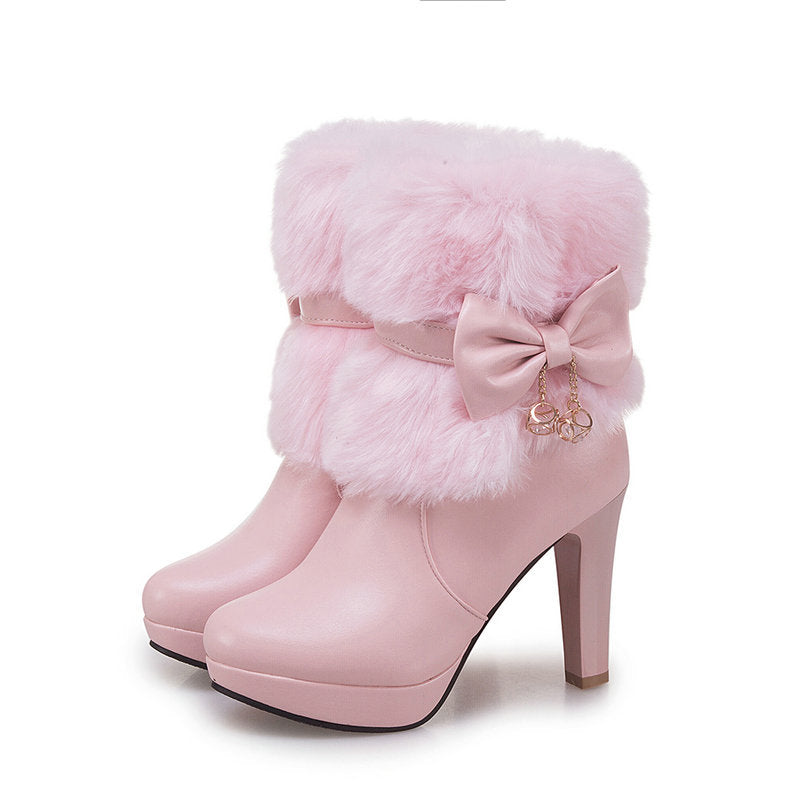 Princess Snow Boots Thick Heel
