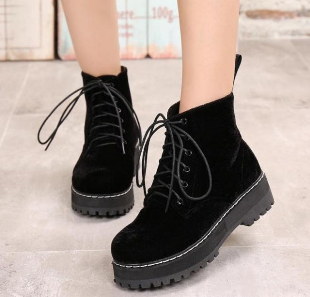 Velvet Strap Ankle Martin Boots