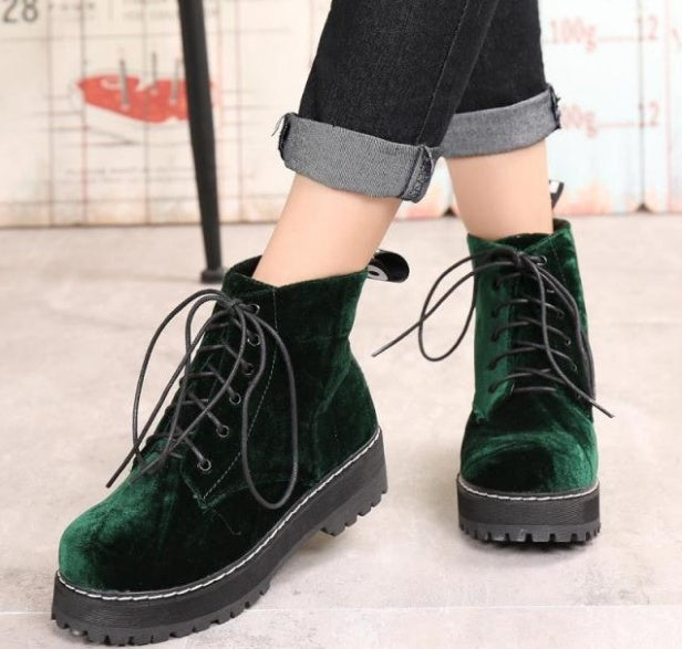 Velvet Strap Ankle Martin Boots