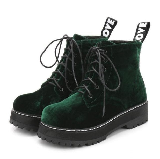 Velvet Strap Ankle Martin Boots