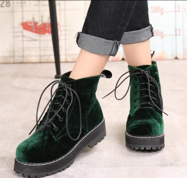 Velvet Strap Ankle Martin Boots
