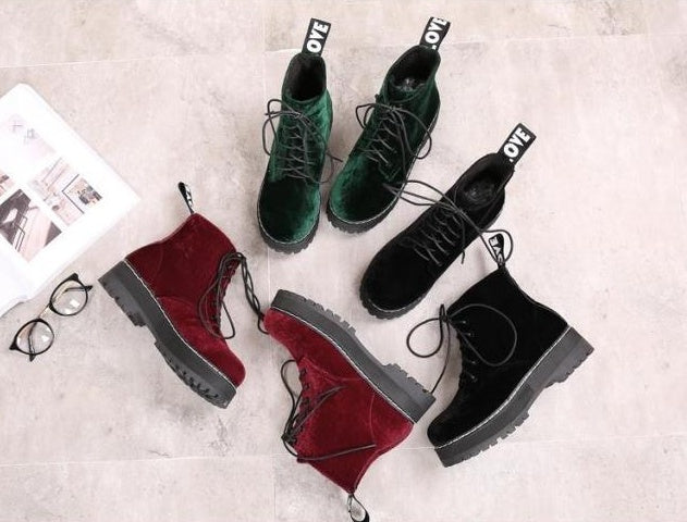 Velvet Strap Ankle Martin Boots